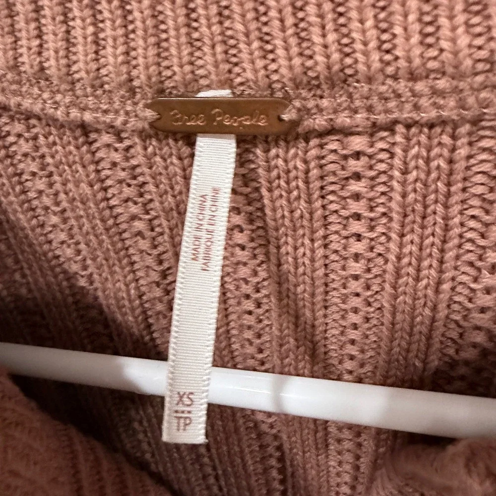 Free People Ribbed Cropped Cardigan Mauve Pink Cotton Balloon Sleeve XS